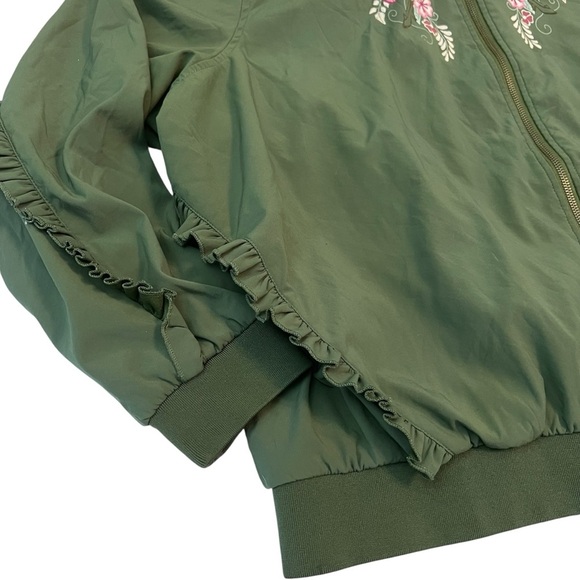 Torrid Disney Floral Ruffle Bomber Jacket Green Plus Size 4 Embroidered - Picture 2 of 9